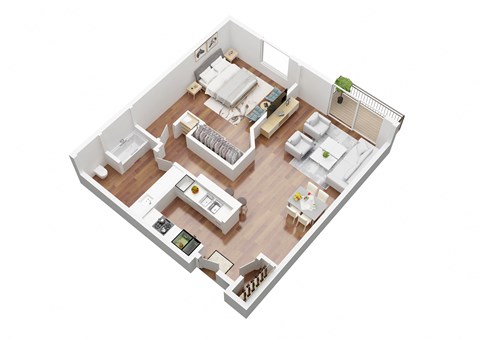 Floor plan for 1 bed, 1 bath, 840 sqft